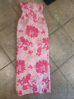 ALFRED SUNG Light Pink Strapless Formal Dress